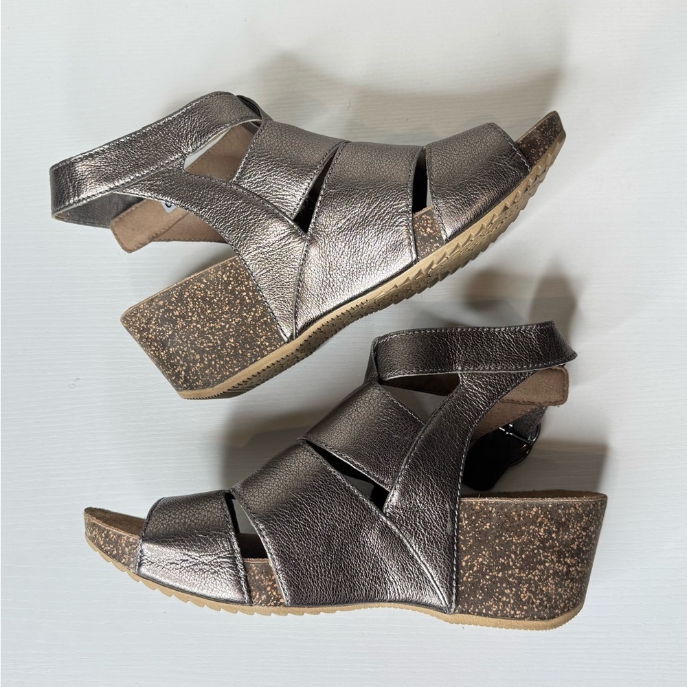 Women's Dansko Sera Pewter Nappa‎ Leather Strap Comfy Platform Wedge Sandal 39/8